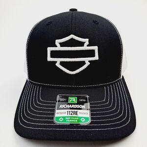 Harley Bar & Shield Richardson Snapback Baseball Cap Hat Black Embroidered